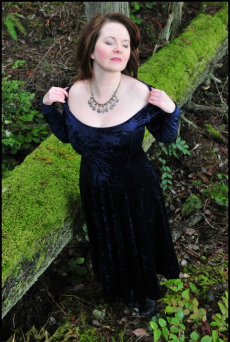 Older lady Tasty Trixie hikes up her long dress over hose covered ass in woods 94305295