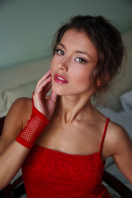 Erotic Euro teen Divina A stripping her sexy red lingerie off 71958173