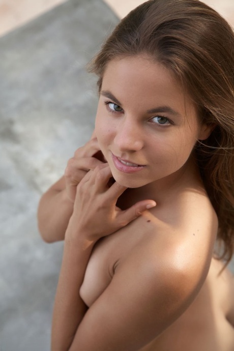 Naked teen girl Antea flaunts her tiny titties out on the balcony 39081091