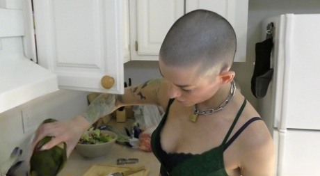Solo girl Abigail Dupree sports a buzz cut while making a salad in pretties 12332588