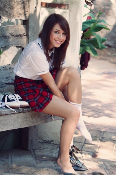 Charming student Marissa May gets naked in a garden while wearing white socks 91028197