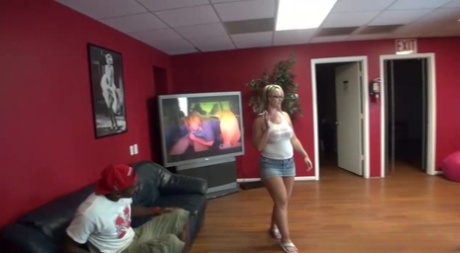 Fat blonde Dee Siren gets thoroughly fucked by a black man on a couch 68708137