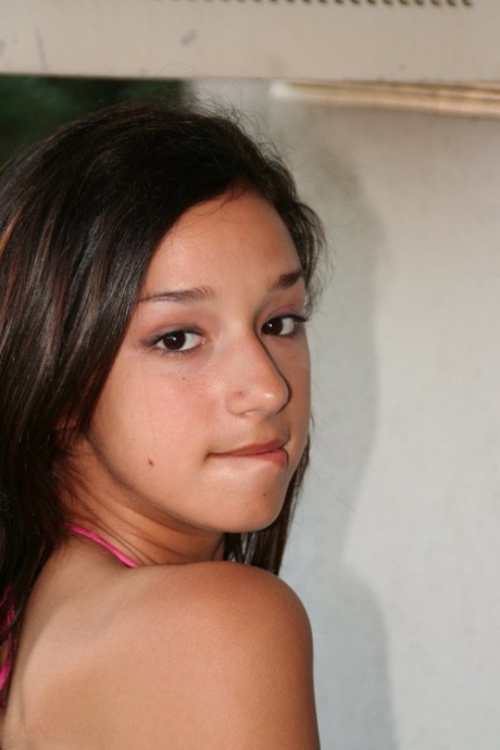 Young looking brunette Summer ditches satin lingerie to model naked 38535149