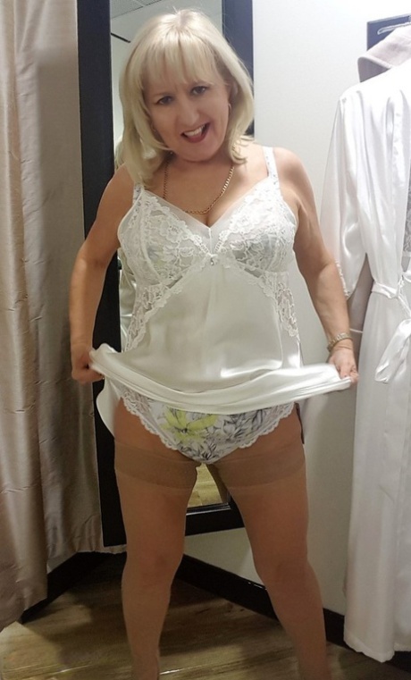 Chubby mature wife Lorna Blu changes form white to red to black sexy lingerie 54294892