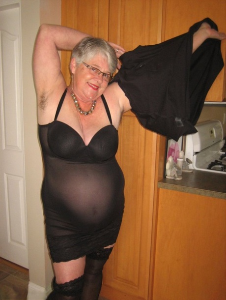 Silver haired nan Girdle Goddess looses her large tits from black lingerie 27393726