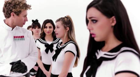 Young schoolgirls participate in a reverse gangbang with an older guy 49175928