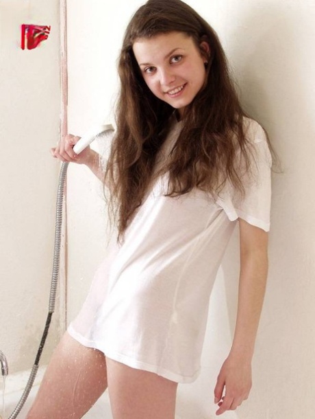 Sexy young amateur shows her tiny tits in wet see-thru shirt in the shower 81963466