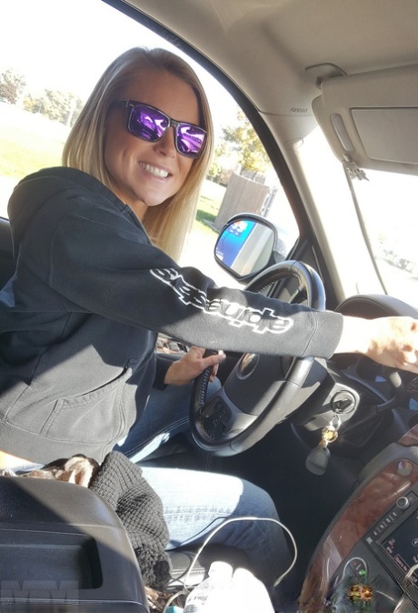 Amateur girl Meet Madden goes topless while driving in sunglasses 53817691