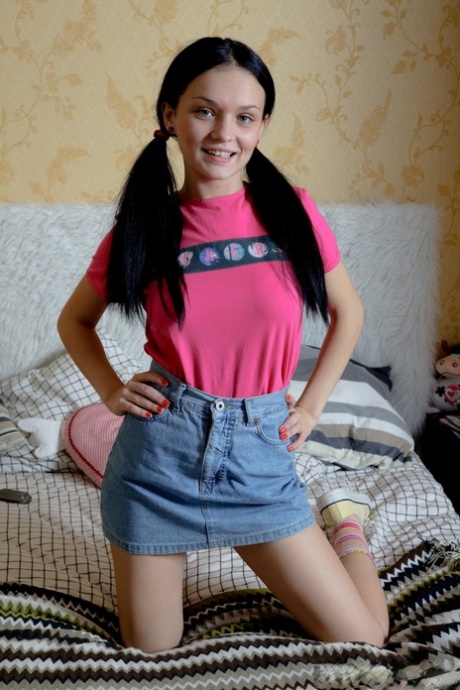 Tiny teen Edita makes her hardcore debut with dark hair set in pigtails 32122262