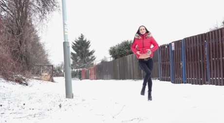 Hot MILF Cynthia Vellons gets caught taking a big piss on snow covered ground 15324941