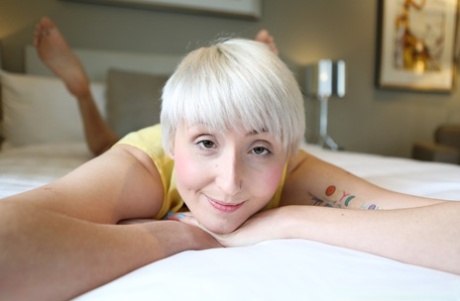 Solo girl with short blonde hair Molly Dae makes her nude debut on a bed 11611333
