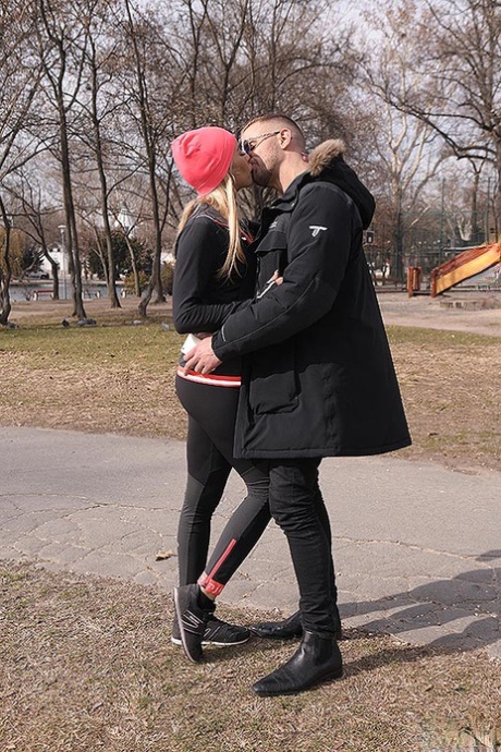 Hot blonde Cherry Kiss kisses a guy on the street before intercourse at home 47562841