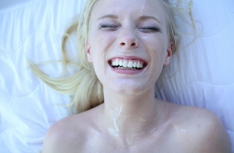 18 year old blonde wears jizz on her face after BDSM games with man friend 27115105