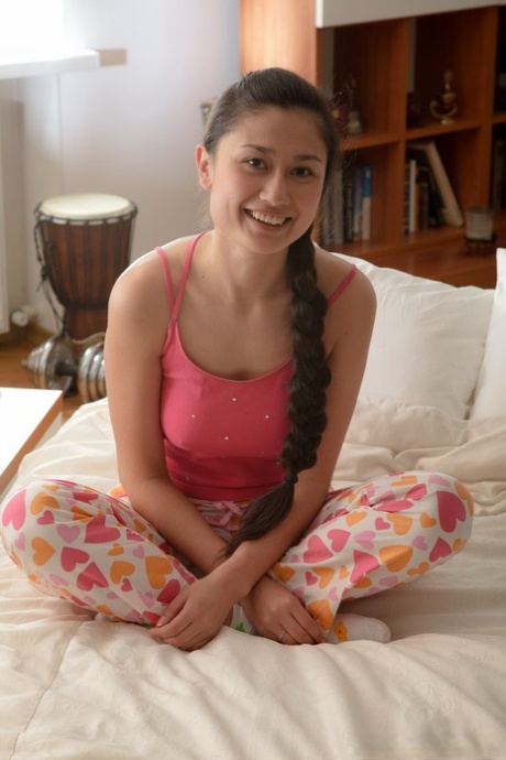Teen girl wears hair in braided ponytail while getting banged in white socks 47057045