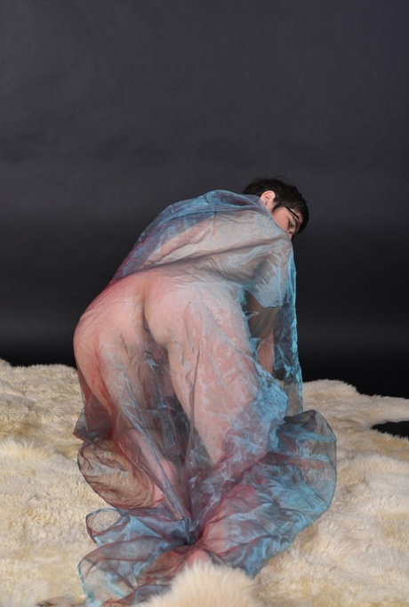 Middle-aged amateur models totally naked while wrapped up in sheer fabric 66831096