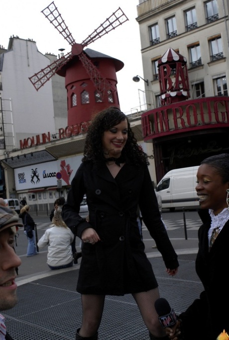 Brunette chick Penelope Tiger goes topless while being interviewed in Pigalle 56790533