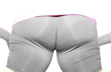 Obese blonde Foxy Kitty works out in spandex shorts during non-nude action 30749828