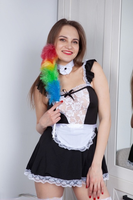 Over 30 woman Nika Dupre removes a maid outfit for her first nude poses 82302157