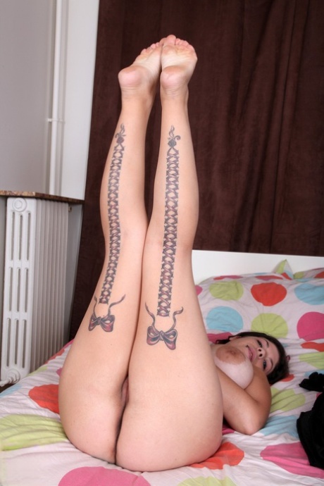 Tattooed amateur Kimy Blue sets her curvy body free of a dress and lingerie 54183403