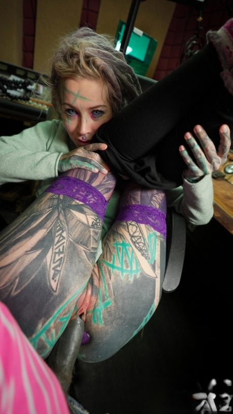 Heavily tattooed girl Lily Lu sports a butt plug while having sex 40489742