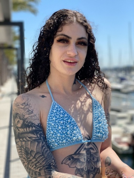 Tattooed chick Lydia Black sports long curly hair while modeling and fucking 24303051