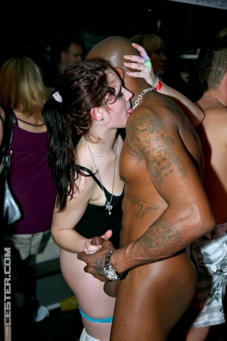 Tipsy party girls get cum on tits in hot interracial handjob fest at the club 67960740