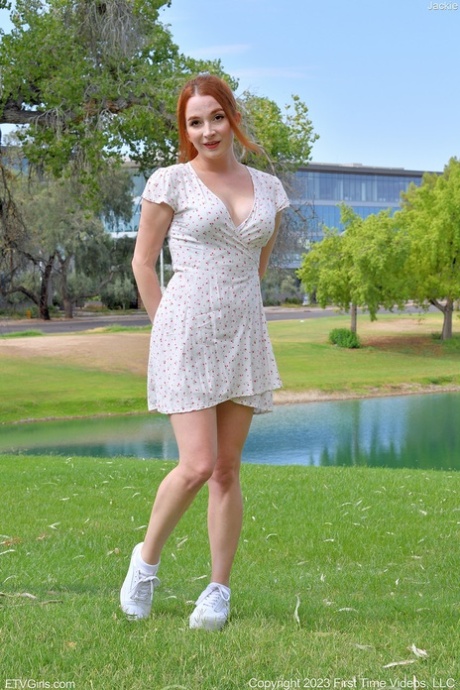 Natural redhead Jackie gets naked while visiting public places 41730914