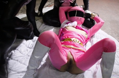 Japanese cosplayer Sentai Brave receives a creampie during a gangbang 87853683