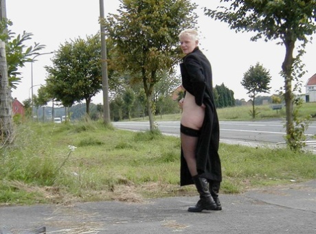 Blonde woman Tiffany Pearl flashes in a public park and alongside a road too 96993243