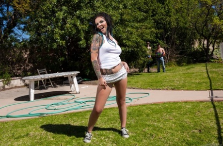 Tattooed fetish enthusiast taking filthy outdoor DP and cumshots 75941718