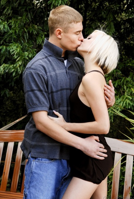 Sexy blonde Madison Mason sheds her short dress for hard cock in the garden 84603437