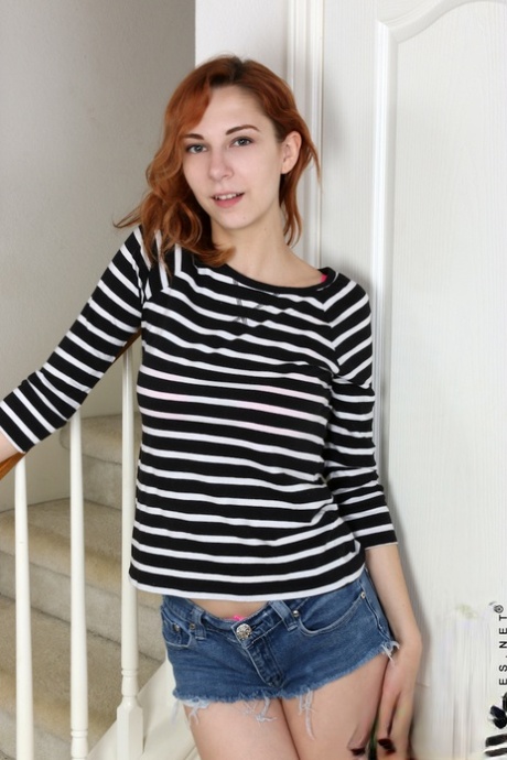 Cute redhead amateur Sophia Jeneu drops her shorts to spread naked ass & pussy 11865068