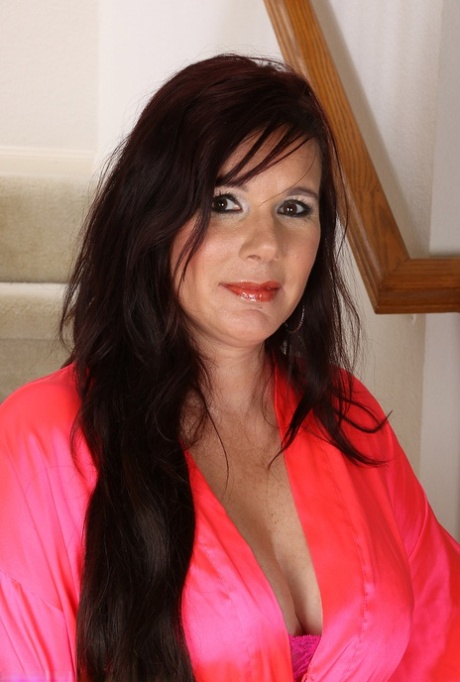 Beautiful mature brunette Sasha Karr bares her chubby big tits & mature ass 12266276