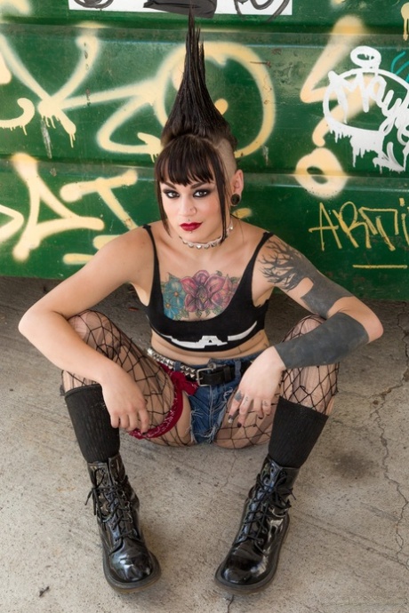 Tattooed punk rocker Amelia Dire stripping nude with hair in Mohawk 27542458