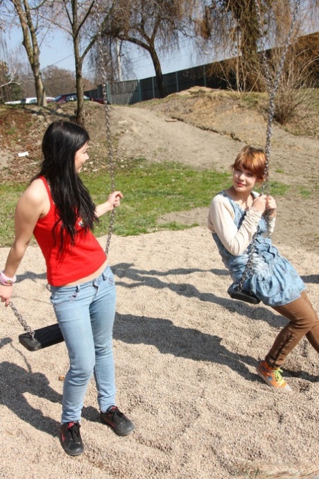 Young girls discover their love of lesbian sex at a schoolyard playset 97339124