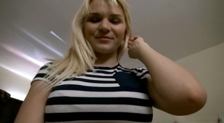 Teen blonde Arrow Star lifts up her striped dress for a little bit 52207641