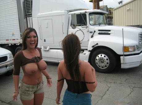 Slutty MILFs Whitney Stevens and Claire Dames getting naked in public 90194015