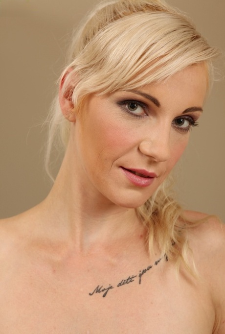 Slender blonde mom Antionia flashing small tits and fingering bald vagina 46963142