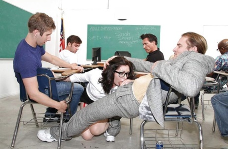 MILF pornstar Sarah Shevon getting gangbanged in teacher student scene 84445336