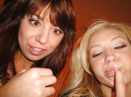 Teenaged best friends Alyssa Branch and Mila Beth sharing kiss after giving BJ 38358068