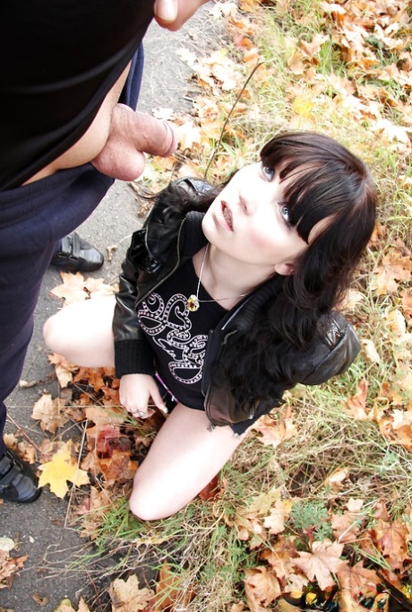 Lusty brunette lassie gets her love holes cocked up in a public place 86987560